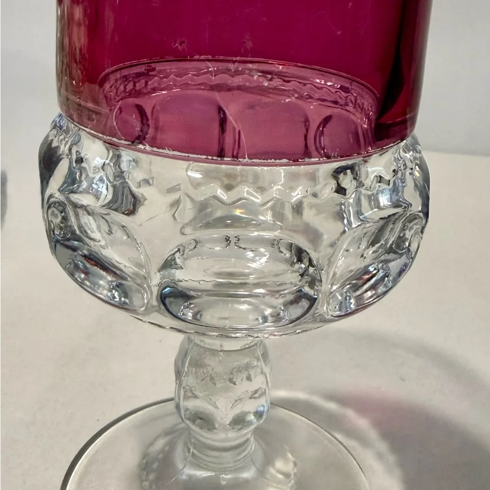 5 Tiffin-Franciscan King's Crown Thumbprint Cranberry Flash Water Goblets